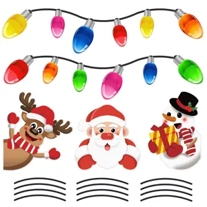 Christmas magnetic reflective car stickers with colorful bulbs, cute Santa and a snowman.