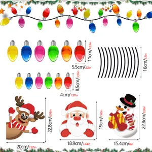 Christmas magnetic car sticker detail size chart showing reflective bulb and holiday character parts.