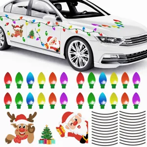 Christmas Magnetic Reflective Light Bulb Car Decals Santa Snowman Garage Door Holiday Decorative Stickers