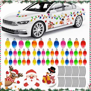 Christmas Magnetic Reflective Light Bulb Car Decals Snowman Santa Claus Holiday Vehicle Body Ornaments