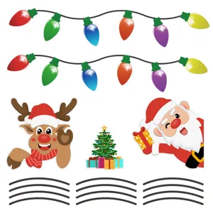 Christmas magnetic reflective stickers set featuring Santa, reindeer, tree, and festive lights.