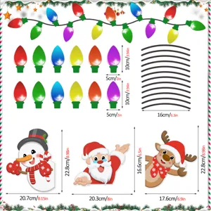 Christmas magnetic reflective car stickers set, cute snowman Santa bulb decals for holiday auto decoration.