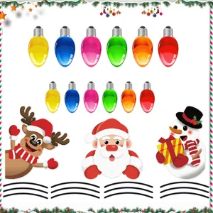 Christmas magnetic reflective car stickers set featuring cute snowman, reindeer, and colorful lights.