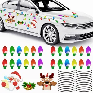 Christmas Magnetic Reflective Light Bulb Car Stickers Santa Claus Snowman Auto Body Decals Holiday Party Outdoor Decor