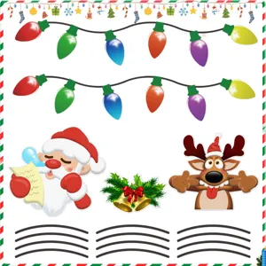 Christmas magnetic reflective car sticker details showing colorful light bulbs, Santa and reindeer.
