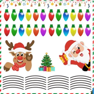 Christmas magnetic reflective car stickers set with cute Santa reindeer and colorful bulb designs.