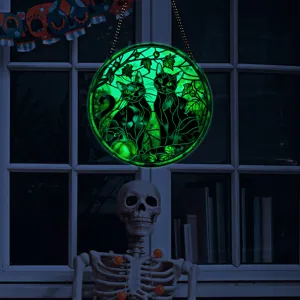 Halloween acrilico gatto appendiabiti luminoso doppio gatto finestra decorazione festa