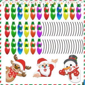 Close-up details of Christmas magnetic reflective bulb, snowman and Santa Claus stickers.