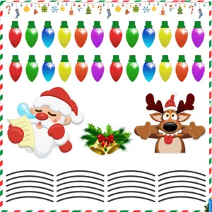 Detailed view of Christmas reflective magnetic car stickers with colorful bulbs and Santa Claus.