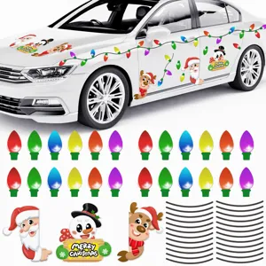 Natale Magnetico Riflettente Lampadina Adesivo per Carrozzeria Auto Babbo Natale Pupazzo di Neve Decalcomanie Decorazione Esterna per Auto