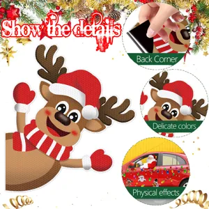Christmas magnetic reflective car sticker featuring cute reindeer design, durable and easy to apply.