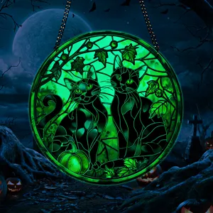 Cartello Sospeso di Halloween in Acrilico Luminoso Con Gatto Nero e Zucca Si Illumina al Buio Decorazione per Parete e Porta Festa