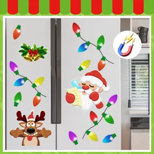 Christmas magnetic reflective stickers set, cute Santa and reindeer fridge car decor.