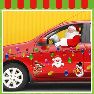 Christmas magnetic reflector light car decal detail showing snowman and santa claus.
