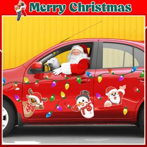 Christmas magnetic car stickers reflective snowman Santa light bulb auto body holiday decor
