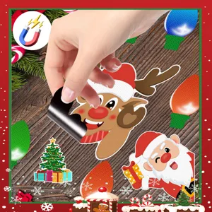 Christmas magnetic reflective car sticker detail featuring cute santa reindeer and bulb decors.