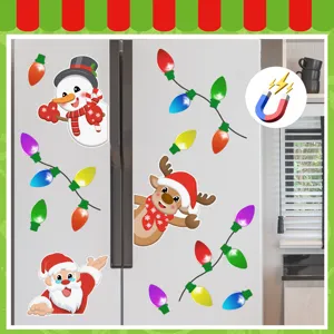 Christmas magnetic reflective stickers for refrigerator and car, cute snowman Santa reindeer.
