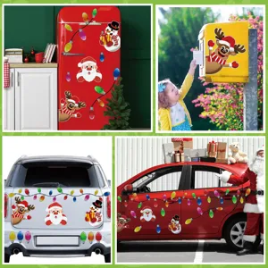 Christmas magnetic reflective stickers set for car body, refrigerator and mailbox decor.