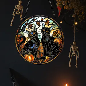 Halloween luminoso gatto nero acrilico segno appeso finestra decorazione dettaglio.