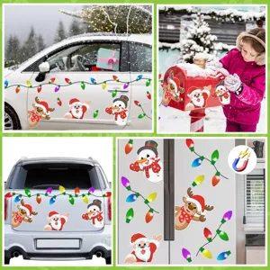 Christmas magnetic reflective car stickers for holiday decor with snowman and santa.