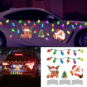Christmas magnetic reflective car stickers cute santa reindeer holiday auto body decor
