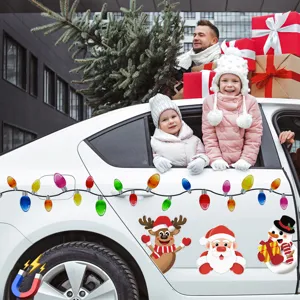 Christmas car magnetic reflective stickers, holiday light bulb decals for auto body decor.