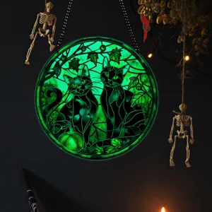 Targa appendibile acrilico gatto nero luminosa Halloween vista dettaglio decoro festivo