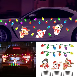 Christmas magnetic reflective car stickers cute snowman santa bulb decor for vehicle body