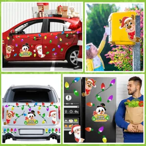 Adesivi magnetici riflettenti di Natale per auto e frigorifero, decorazione festiva.
