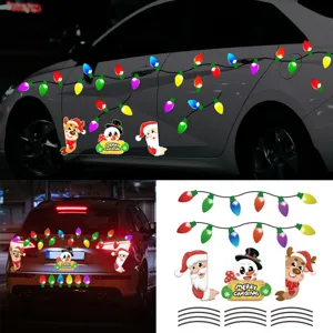 Adesivi magnetici riflettenti per auto di Natale con luci colorate, Babbo Natale e pupazzo.