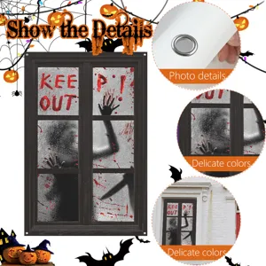 Halloween bloody window tapestry backdrop spooky ghost decorative fabric banner for party decor.