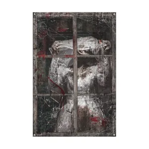 Halloween bloedige bruid raam hangende achtergrond eng stoffen banner detail