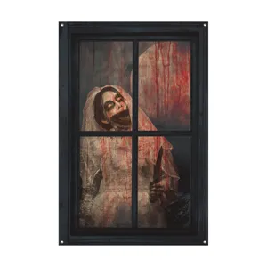 Halloween blutige Nonne Fenster Banner Horror Geist Gesicht Stoff Hängende Dekoration Requisite