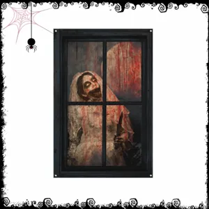 Halloween blutige Nonne Fenster Vorhang Stoff Hintergrund gruselige Party Deko Detail