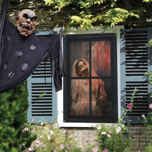 Halloween blutige Nonne Fenster Dekoration Banner gruselig Horror Stoff haengender Geist Deko.
