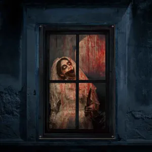 Halloween blutige Nonne Geistergesicht Stoff Fensterdekoration gruseliger Fake-Fenster-Banner