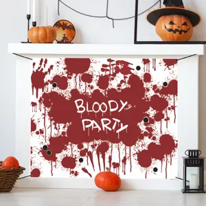 Halloween bloody party banner backdrop horror scene decoration fabric wall hanging prop detail.