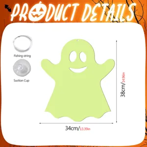 Halloween glowing ghost hanging decoration with fishing string and suction cup 34x38cm