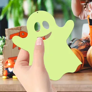 Halloween luminous ghost hanging wall sticker detail view, glowing party decoration.