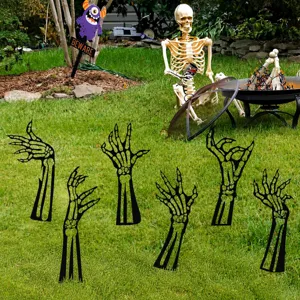 Estacas de Tierra de Esqueleto de Metal para Halloween Silueta de Hierro Negro Decoración de Jardín al Aire Libre Accesorios de Fiesta