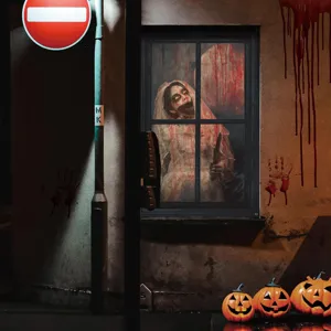 Halloween blutige Nonne Stoff Fenster Deko gruselig Horror Fake Fenster Party Requisite