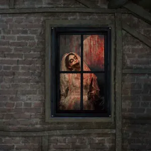 Halloween blutige Nonne Fenster Banner Horror Stoff Poster gruselige Party Deko Wandbehang