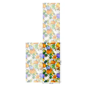 Detail view of colorful stained glass autumn pumpkin window film, showing 43x100cm size.