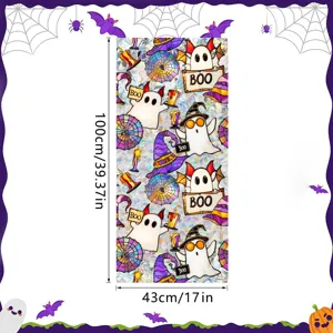 Halloween window sticker detail, ghost and pumpkin static cling design, spooky holiday decor.