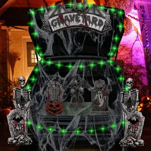 Halloween trunk or treat car decorations kit with skeletons tombstones and spider webs.