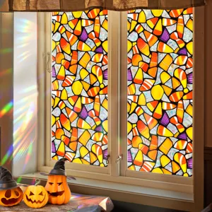 Halloween window film static cling candy corn decorative privacy stained glass sticker