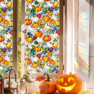 Halloween pumpkin stained glass window film static cling decorative sticker autumn decor