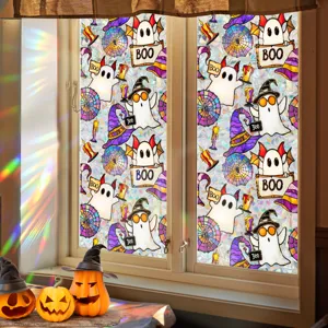 Halloween window sticker stained glass effect ghosts and pumpkins decorative glass film decals.