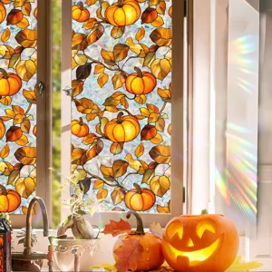 Halloween stained glass window film autumn pumpkin static cling window sticker decor