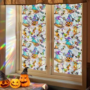 Halloween static glass window sticker stained glass cat pumpkin window decoration